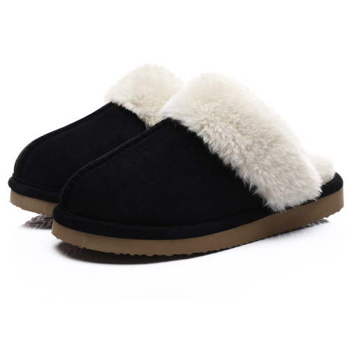 Litfun Women's Fuzzy Memory Foam Slippers Warm Comfy Winter House Shoes, Black, Size 6-6.5