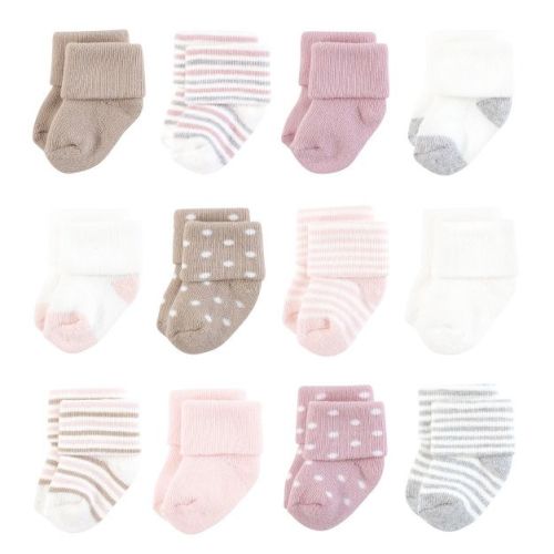 Hudson Baby Infant Girl Cotton Rich Newborn and Terry Socks, Soft Pink Dot Stripe, 0-6 Months