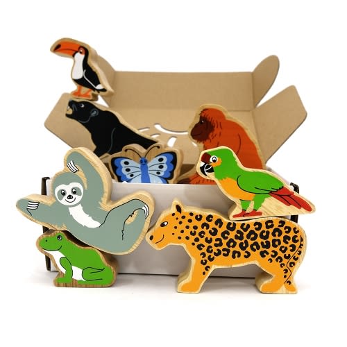 Wooden Jungle Animal Toy Playset, 8 Pieces, Fair Trade