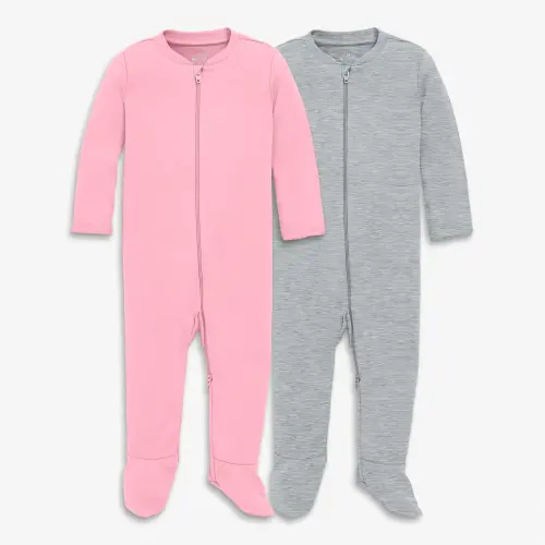 Baby organic zip footie 2-pack - Blossom / heather gray / 3-6