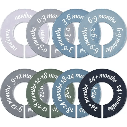 8 Pcs Baby Closet Dividers Unisex Baby Clothes Organizers Clear Labels for Nursery Closet Organizer & Decor Nursery Fits Most Rods(Modern,Cool Colors)