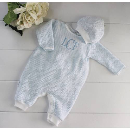 Paty Boys Blue Take Home Outfit, Baby Boy Personalized Pajama Sleeper, Coming home outfit, Baby shower gift idea, Knitted Baby Boy Outfit
