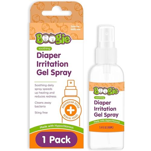 Boogie Hypochlorous Acid Diaper Irritation Gel Spray, Baby Essentials for Diaper Rash, Soothing Cleansing Spray, 3.4oz