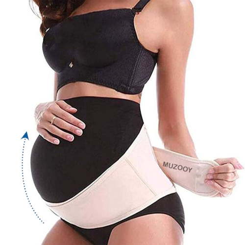 MUZOOY Women's Maternity Belt 2.0, Pregnancy Belly Band Antepartum Abdominal Back Support Universal Size Beige