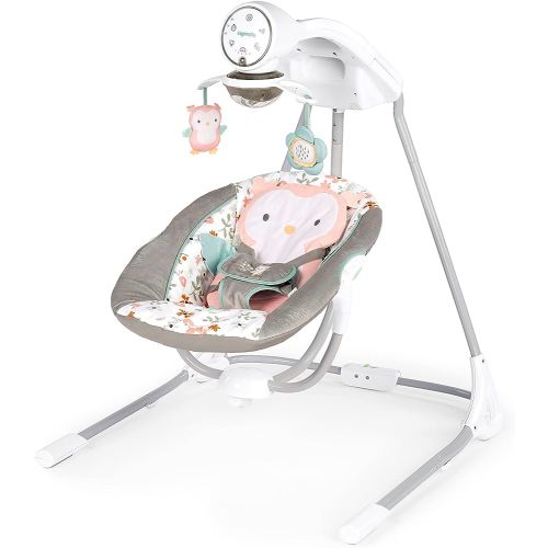 Ingenuity InLighten 5-Speed Baby Swing - Swivel Infant Seat, 5 Point Safety Harness, Nature Sounds, Lights - Nally Owl