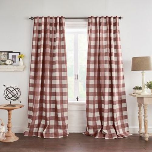 Grainger Buffalo Check Lined Room Darkening Single Window Curtain Panel - 52" x 108" - Red - Elrene Home Fashions