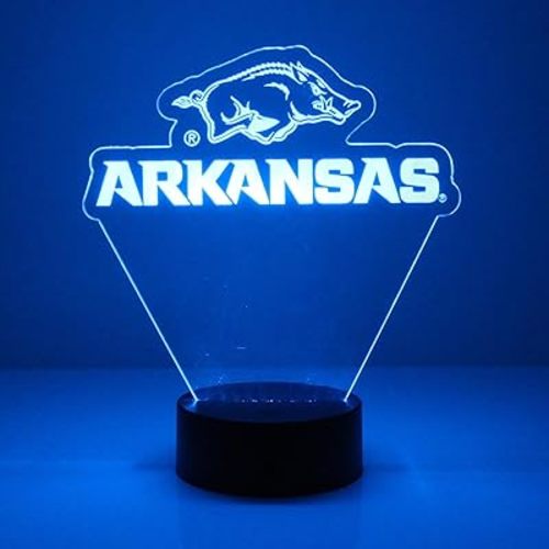 Custom University of Arkansas (UA) Razorbacks Logo LED Sign Night Light Lamp with Remote, Personalized Name, Text, Officially Licensed from The CLC by Mirror Magic Gifts, Made in The USA