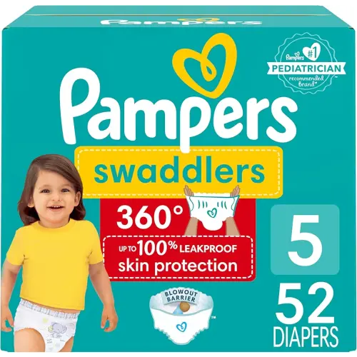 Pampers Swaddlers 360 Pull-On Diapers, Size 5, 52 Count for up to 100% Leakproof Skin Protection and Easy Changes