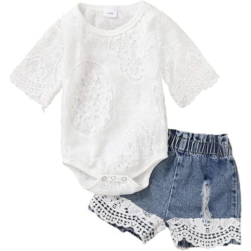 Baby Girl Clothes Outfits Toddler Infant Baby Romper Top+Jeans Clothing Set 6-9 months