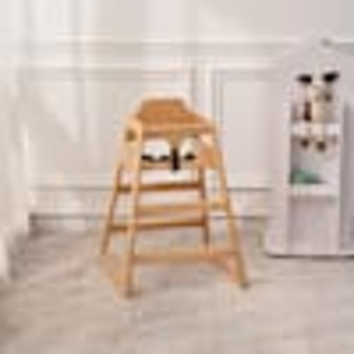 Harper & Bright Designs Natural Pine Baby High Chair with Adjustable Straps, Perimeter Guardrails GCCPMNCP168034