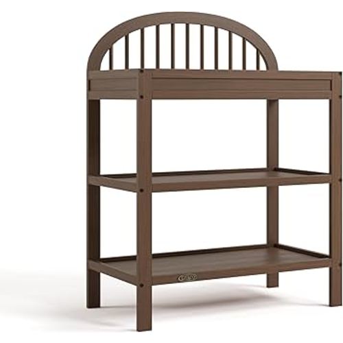 Graco Olivia Changing Table with Water-Resistant Changing Pad (Hazelnut) - GREENGUARD Gold Certified, Includes Bonus Water-Resistant Changing Pad with Safety Strap, 2 Open Shelves, Stylish Design