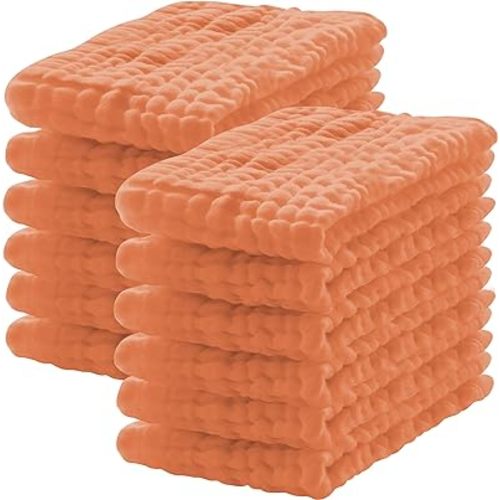 12 Pack Muslin Burp Cloths 100% Cotton Muslin Cloths Large 20''x10'' Extra Soft and Absorbent Baby Burping Cloth - Vermilion