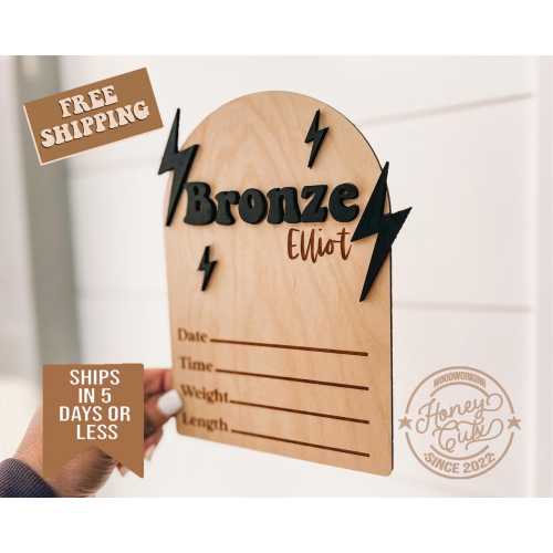 Baby Name Sign for boys, Retro Arch Baby Name Announcement Sign, Skater Style Hospital Name Sign, Newborn Name Wood Sign Baby Shower Gift