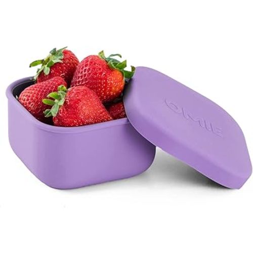 OmieBox Silicone Leakproof Snack Containers To Go, Food Storage Containers with Lid, School Lunch Bento Container - BPA Free, Airtight, Dishwasher and Freezer Safe, Oven Safe - 9.4 ounces (Purple)