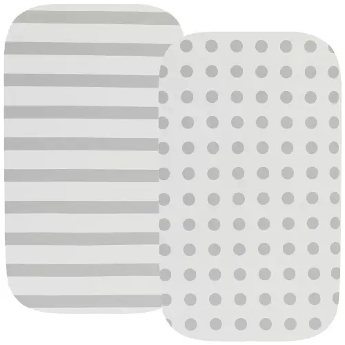 Waterproof Changing Pad Cover Set 2 Pack Stretch Jersey Knit Super Soft Grey Stripes & Polka Dots