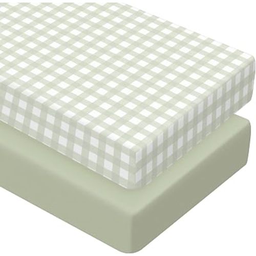 Peryiter 2 Pack Gingham Crib Sheets for Girls Boys Green Bed Sheet Set Fitted 52'' x 28" for Standard Crib Mattress Stretchable Soft Toddler Aesthetic Nursery Decor