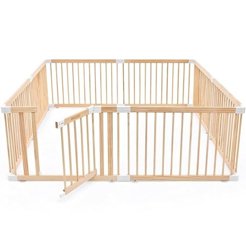 HARPPA Baby Gate Playpen Wooden Playpen for Babies and Toddlers Large Play Yards Baby Fence Play Area 71.5 x 79.5 x 24 inch
