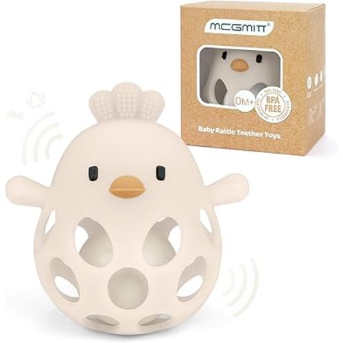 MCGMITT Teethers for Babies 3-6 Months, Easy Grasp Silicone Baby Rattles 0-6 Months, BPA-Free Non Toxic Montessori Infant Toys for Teething Relief, Soft Interactive Infant Car Seat Toys Bath Toys