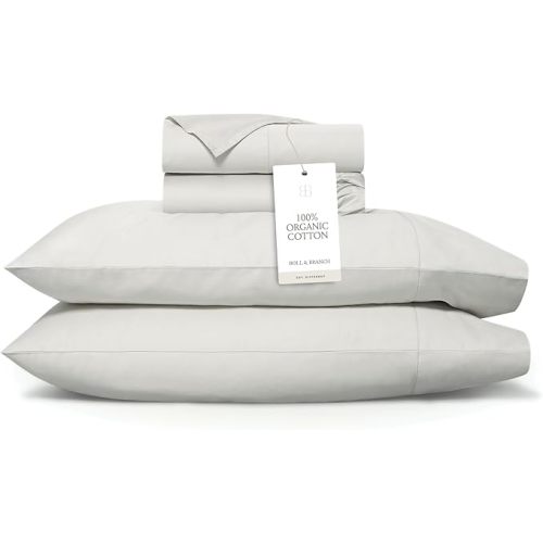 BOLL & BRANCH Signature Hemmed Sheet Set - King + Standard, Mist - Luxury 100% Organic Cotton - Includes 1 Flat, 1 Fitted, 2 Standard Size Pillowcases - Buttery Soft