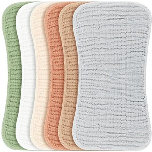 Konssy Muslin Baby Burp Cloths Sets for Unisex- 6 Pack Large 100% Cotton Burping Clothes for Newborn, Baby Girls and Boys