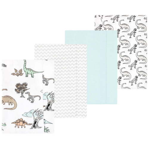 Luvable Friends Hudson Baby Cotton Poly Flannel Burp Cloths 4pk, Gray Dinosaur Journey, One Size