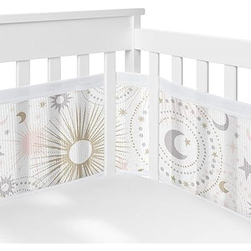 Sweet Jojo Designs + BreathableBaby 2-Piece Breathable Mesh Crib Liner Set (Stars and Moon) for Girls, Baby, Infants/Newborn Nursery (Blush Pink, Gold, Grey, Celestial, Sky, Stars, Shabby Chic, Gray)