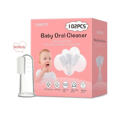102PCS Baby Tongue Cleaner, Newborn Baby Oral Cleaner, Disposable Infant Gum Cleaner, Gauze Dental Care for 0-36 Months + 1 Finger Toothbrush with Case