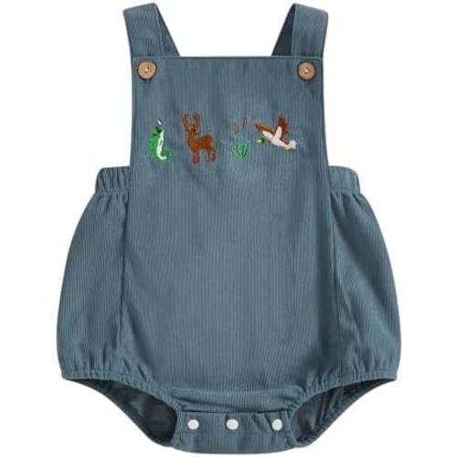 Infant Baby Hunting Clothes Duck Deer Embroidery Sleeveless Corduroy Romper Camo Overalls Vintage Baby Boy Clothes
