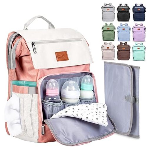 PILLANI Baby Diaper Bag Backpack - Large Diaper Bag for Girls - Diaper Backpack - Travel Diaper Bags w/Changing Pad, Baby Registry Search & Shower Gifts - Essentials Must Haves Newborn Stuff for Mom
