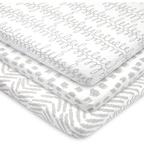 Bublo Baby 100% Organic Cotton Pack & Play Sheets 2-Pack (38″ × 24″) – Hypoallergenic & Toxin-Free Mini Crib/Travel Crib/Playpen Fitted Sheets – Deep-Pocket, Breathable, Neutral Colours