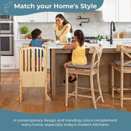 Guidecraft Contemporary Kitchen Helper Step Stool - White: Adjustable, Folding Montessori Toddler Tower - Safety Learning Furniture