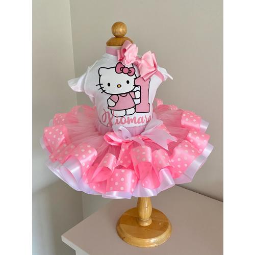 Hello Kitty Baby  Pink  Birthday Outfit, Baby Girl Tutu Set, Cake Smash Dress