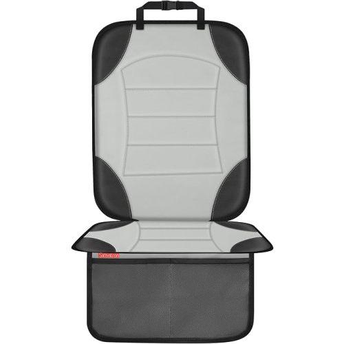Sinvitron Car Seat Protector for Child Car Seat, Waterproof Car Seat Cover for Leather and Fabric Seats, 2 Mesh Pockets, Non-Slip Bottom, Thick Padding Cushion(1 Pack, Grey)