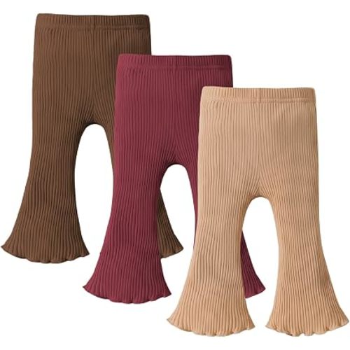 DREAM BUS 3-Pack Baby and Toddler Girls Flared Pants, 0-24 Months