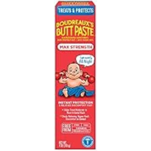 Boudreaux’s Butt Paste Maximum Strength Diaper Rash Cream, 4 Oz | Diaper Cream for Baby, Ointment With Zinc Oxide, Fast Relief, Overnight Protection, Moderate to Irritated Diaper Rash
