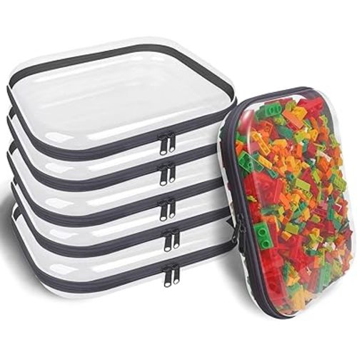Clear Hard Shell Zipper Case,6PCS Transparent Clear Zipper Pouches,Hard Side Plastic Case Set,Portable Travel Storage Organizer Bins