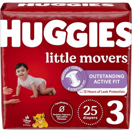 Huggies Size 3 Diapers, Little Movers Baby Diapers, Size 3 (16-28 lbs), 25 Count, Packaging May Vary