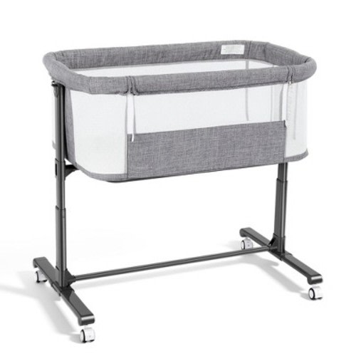 TODECARE Baby Bassinet Bedside Sleeper, 2 in 1 Folding Portable Bedside Sleeper with Wheels, All-Sided Mesh Infant Travel Crib for Toddlers, Gray