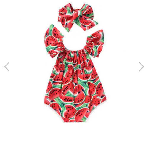 WATERMELON Red Romper with Headband - Hazel & Bo