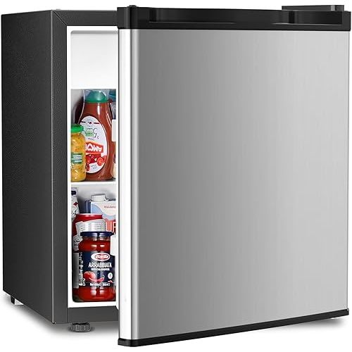 Antarctic Star Compact Refrigerator Mini Fridge with Freezer, Single Reversible Door, Dorm Fridge, Wire Shelf, Defrost Button, for Bedroom, Office, kitchen, 1.7 Cu. Ft, Steel
