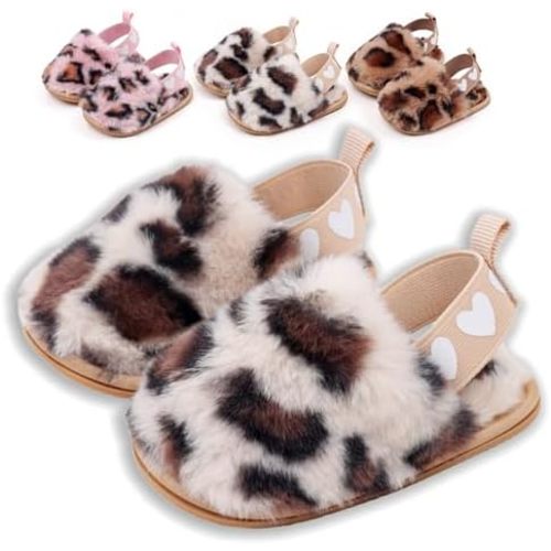 Baby Shoes Pink Leopard Baby Girl Slippers Non-Slip Soft Sole Toddler First Walkers Cozy Warm Indoor Shoes for Infant Girls