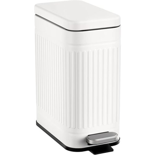 TrashAid Bathroom Trash Can with Lid, 2.6 Gallon Small Garbage Can Soft Close, Stainless Steel Step Waste Basket for Bathroom, Bedroom, Home Office, Laundry Room, Toilet, RV, White, 10 Liter