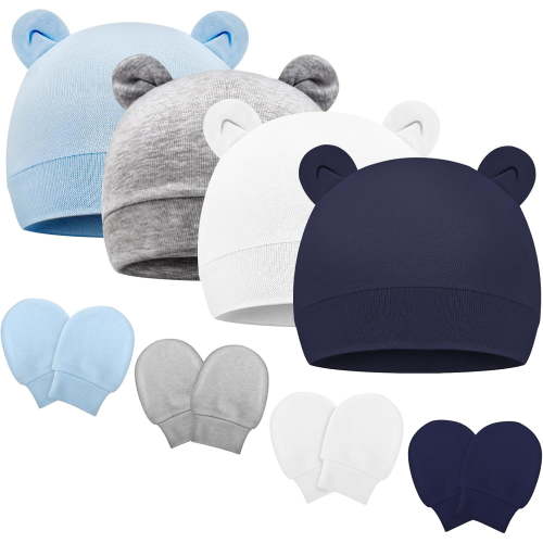 Newborn Baby Hat and Mittens Set, Infant Beanie Caps Newborn Essentials Must Haves for Baby Boy Girl 0-6 Months