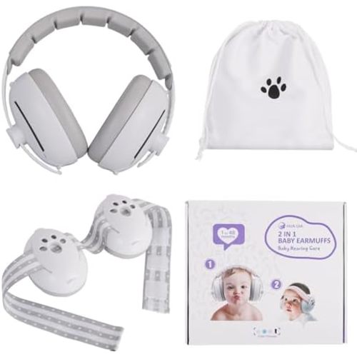 2-in-1 Baby Ear Muffs and Headphones with Adjustable Stretchy Band for Noise Protection