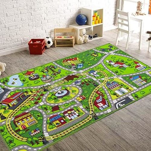 Booooom Jackson Car Rug with Exquisite Box,Washable Rug Kids Area Rug Play Mat 60"x32",Train Track Car Mat,Children Non Slip City Road Floor Carpet for Playroom Bedroom Kids Room