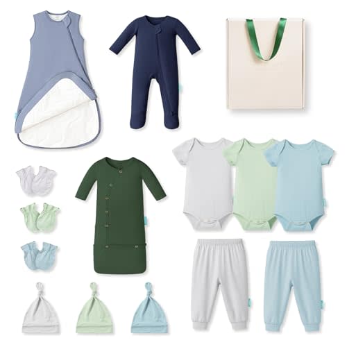 PurComfy Bamboo Newborn Clothes Gift Set: 14-Piece Layette with Sleep Sack, Baby Boy Essentials — Bamboo Lover Set