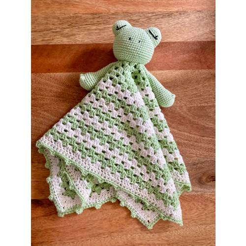 Heirloom crochet frog lovey blanket - handmade keepsake - customizable