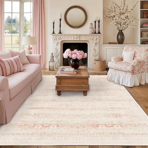 LAISE Rugs 8x10 for Girls Bedroom Decor Washable Non Slip Rugs for Living Room Blush Pink Printed Ruggables Carpet for Girl Nursery Decor Bedroom Dorm Living Room Dining Room Powder Room (Pink,8x10)