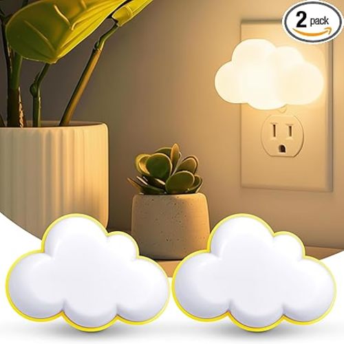 Mudder 2 Pack Night Light Plug into Wall Soft LED Night Light Cute Wall Nursery Lamp Warm Sensor Plug-in Intelligent Nightlight for Bedroom Hallway(Cloud,Yellow)