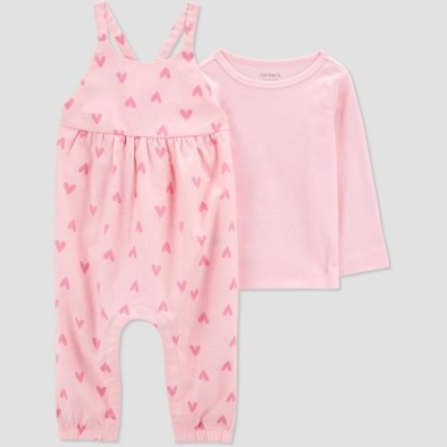 Carter's Just One You®️ Baby Girls' Heart Overalls - Pink 3M: Cotton Crisscross Jumpsuit, Snap Closure